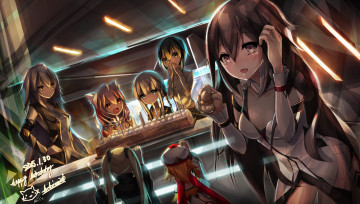 Картинка аниме unknown +другое арт riburanomind свечи торт стол девушки дети