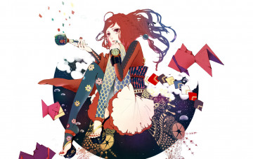 Картинка аниме unknown +другое оригами часы коса рыбка девушка