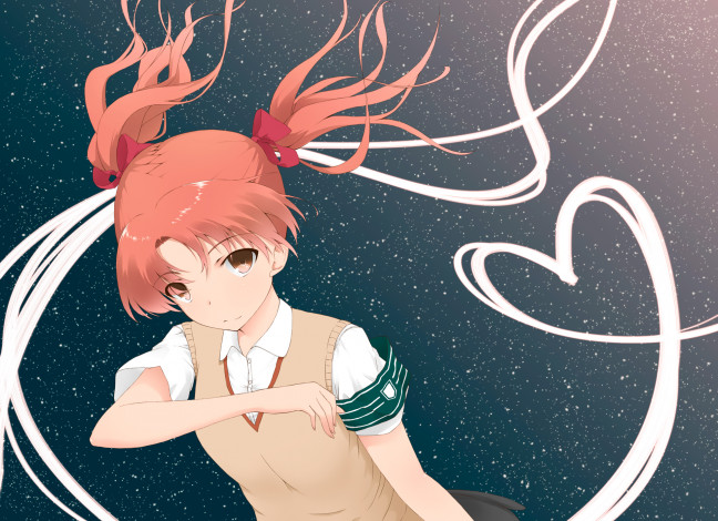 Обои картинки фото аниме, to aru kagaku no railgun, to, aru, majutsu, no, index, сердце, девушка, лента, арт, tear, shirai, kuroko
