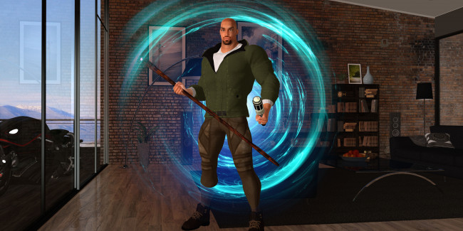 Обои картинки фото 3д графика, фантазия , fantasy, мужчина, шест, магия