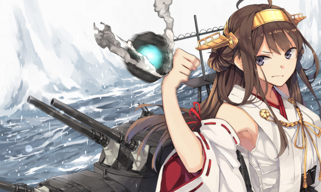 Обои картинки фото аниме, kantai collection, kancolle, девушка, арт, patinnko, hao, kongou, kantai, collection