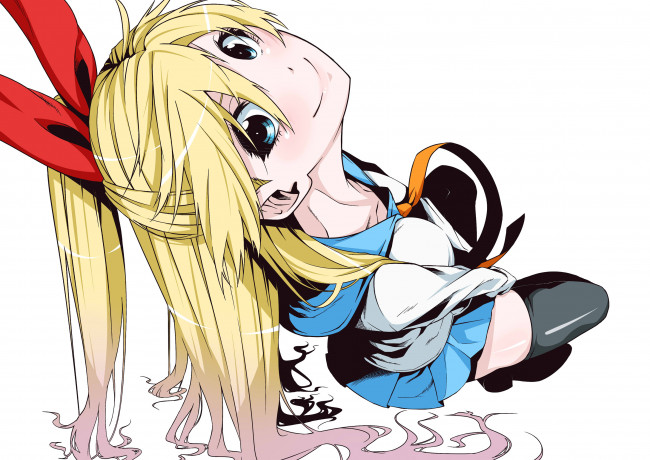 Обои картинки фото аниме, nisekoi, улыбка, форма, бант, девушка, vice, kirisaki, chitoge