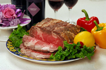 Картинка еда мясные+блюда лимон ростбиф зелень перец