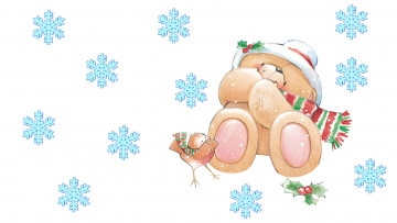 Картинка рисованное мишки+тэдди мишка новый год настроение детская птичка