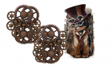 Картинка рисованное животные +коты механизм шляпа