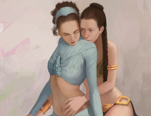 Обои картинки фото рисованное, люди, фон, взгляд, девушки