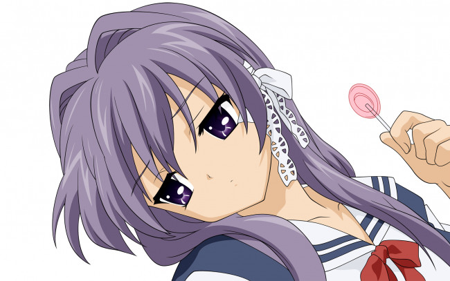 Обои картинки фото аниме, clannad, фон, взгляд, девушка