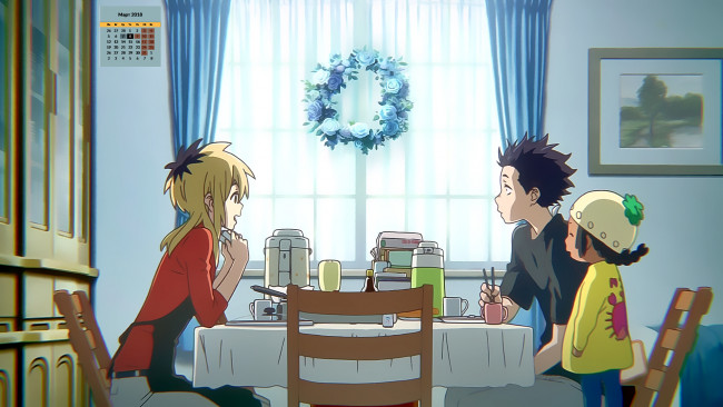 Обои картинки фото календари, аниме, девушка, 2018, стол, ребенок, парень