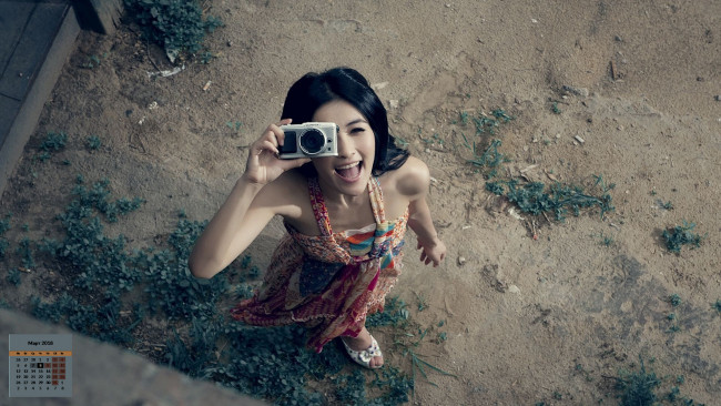 Обои картинки фото календари, девушки, 2018, фотоаппарат