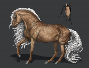 Картинка рисованное животные +лошади грива конь фон