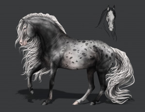 Картинка рисованное животные +лошади грива конь фон