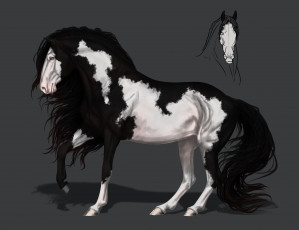 Картинка рисованное животные +лошади грива конь фон