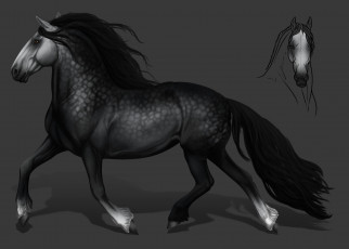 Картинка рисованное животные +лошади грива фон конь