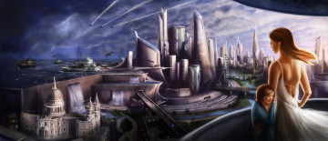 Картинка фэнтези иные+миры +иные+времена девушка девочка фон город