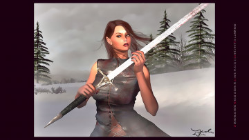 Картинка календари 3д-графика воительница девушка деревья оружие