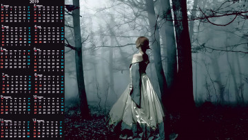 Картинка календари фэнтези деревья девушка лес птица