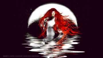 Картинка календари фэнтези водоем девушка луна ночь