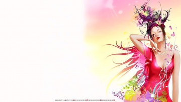 Картинка календари рисованные +векторная+графика девушка цветы узор бабочка