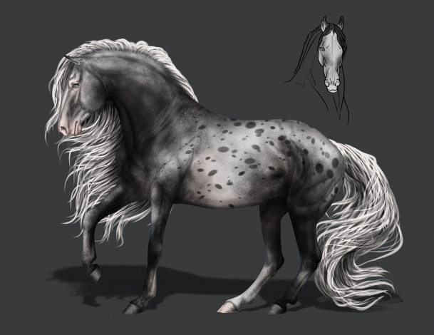 Обои картинки фото рисованное, животные,  лошади, грива, конь, фон