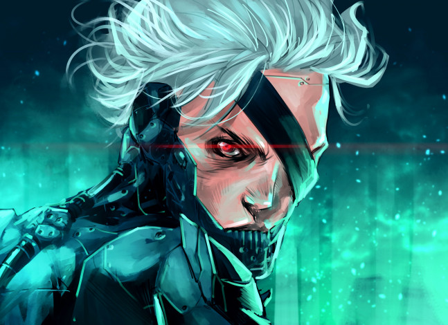 Обои картинки фото видео игры, metal gear rising,  revengeance, робот, мужчина, маска, фон, взгляд