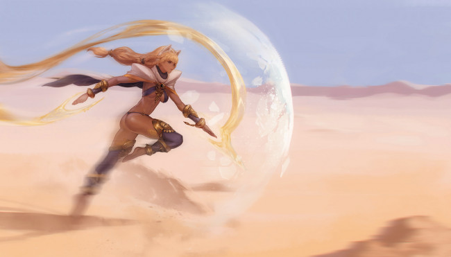 Обои картинки фото аниме, магия,  колдовство,  halloween, девушка, фон, уши, пустыня