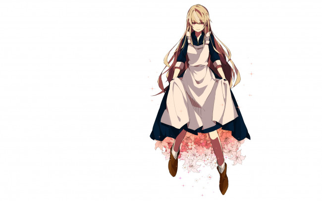 Обои картинки фото аниме, unknown,  другое , фартук, лепестки, девушка
