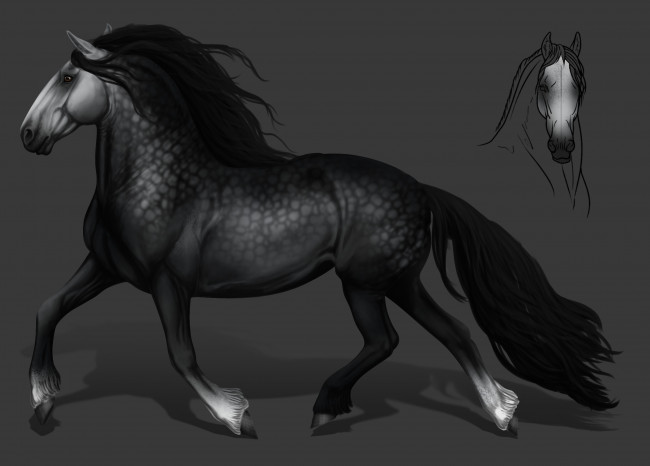 Обои картинки фото рисованное, животные,  лошади, грива, фон, конь