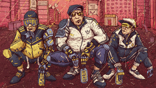 Обои картинки фото рисованное, - другое, кепка, банка, кибергопники