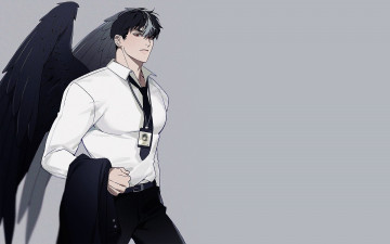 Картинка аниме ангелы +демоны парень ангел крылья форма