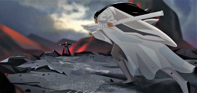 Обои картинки фото аниме, mo dao zu shi, вэй, усянь, лань, ванцзи, скала, падение