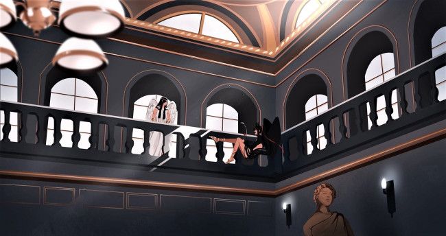 Обои картинки фото аниме, mo dao zu shi, вэй, усянь, лань, ванцзи, ангел, демон, здание