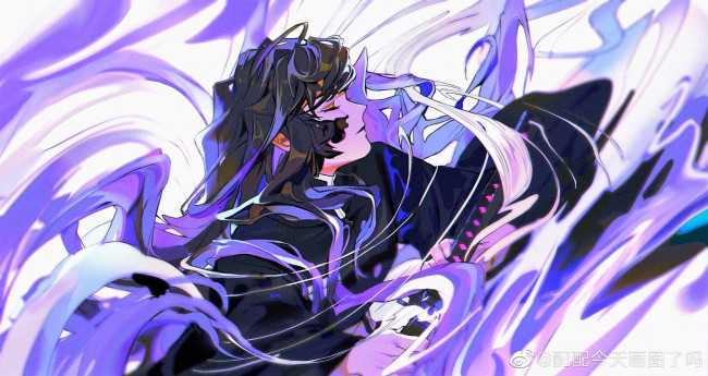 Обои картинки фото аниме, unknown,  другое , девушка, меч, магия, ленты