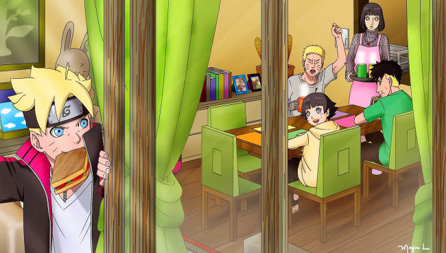 Обои картинки фото аниме, naruto, боруто, бутерброд, семья