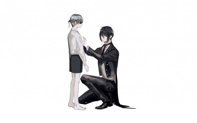 Обои картинки фото аниме, kuroshitsuji, мальчик, дворецкий