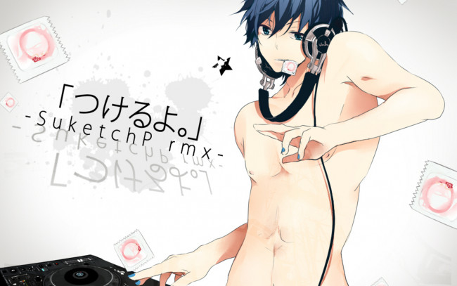 Обои картинки фото аниме, музыка, парень, диджей, презервативы