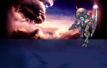 обоя видео игры, zero online, космос, тучи, робот, оружие