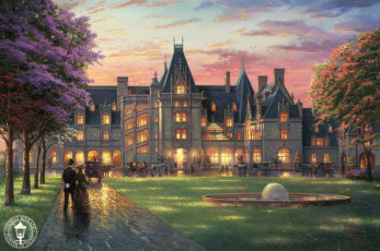 Картинка elegant evening at biltmore рисованные thomas kinkade painting дворец north carolina retro томас кинкейд замок особняк