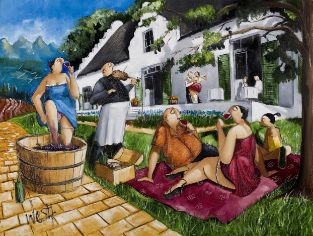 Обои картинки фото рисованные, люди, веселье, скрипач