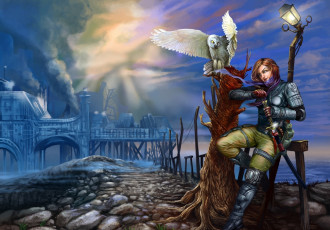 Картинка фэнтези девушки сова фонарь