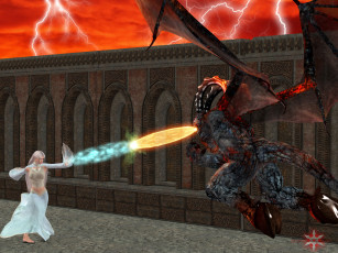 Картинка 3д+графика fantasy+ фантазия девушка дракон молнии магия