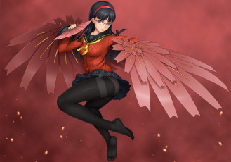 Картинка аниме persona+4 взгляд улыбка крылья веера