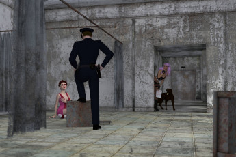 Картинка 3д+графика fantasy+ фантазия девушки собака комната