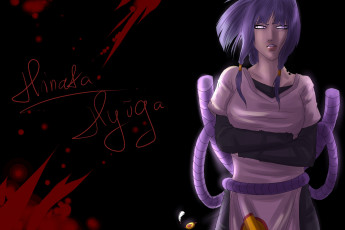 Картинка аниме naruto хьюга надпись бьякуган верёвка взгляд чёрный фон девушка фан арт
