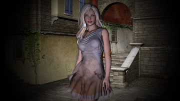 Картинка 3д+графика people+ люди девушка платье блондинка взгляд