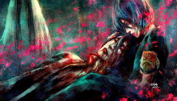 Картинка аниме bleach блич брат сестра кучики бьякуя рукия кровь грусть деревья