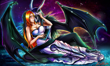 Картинка аниме bleach улькиорра орихиме пустой аранкар блич объятия нежность брюнет рыжая