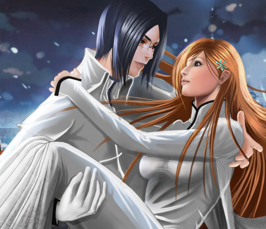 Обои картинки фото аниме, bleach, uryu, ishida, inoue, девушка, парень
