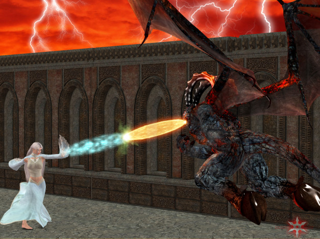 Обои картинки фото 3д графика, fantasy , фантазия, девушка, дракон, молнии, магия