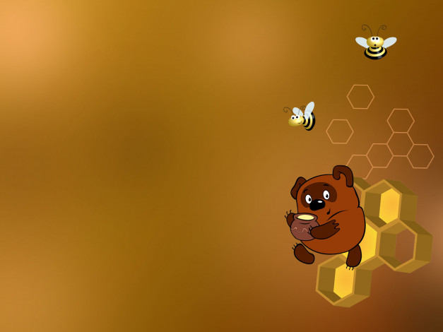 Обои картинки фото рисованные, минимализм, соты, пчелы, мёд, винни-пух