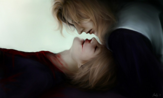 Обои картинки фото рисованные, люди, кровь, блондины, парни